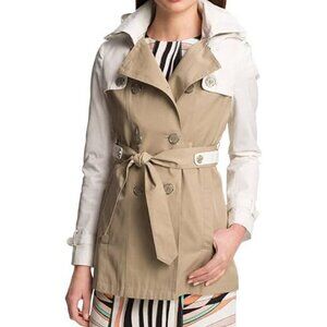 Pre-owned Steve Madden Ladies Colorblock Trench Coat, Sand/White, size L